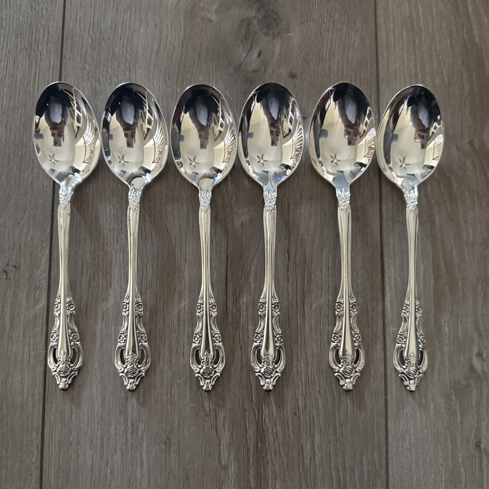 6 Oneida Community Silverplate Silver Artistry Oval Soup Place Spoon 1965‎